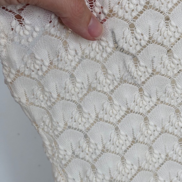 VTG 70s Cream Crochet Duster Cardigan Ivory Lace Kimono Boho Festival Cottage - Picture 5 of 8